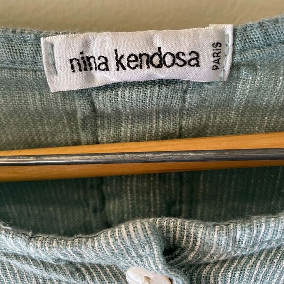 Nina Kendosa Paris Linen Blend Blouse Button Up Light Green 3/4 sleeve *READ* - Picture 3 of 6